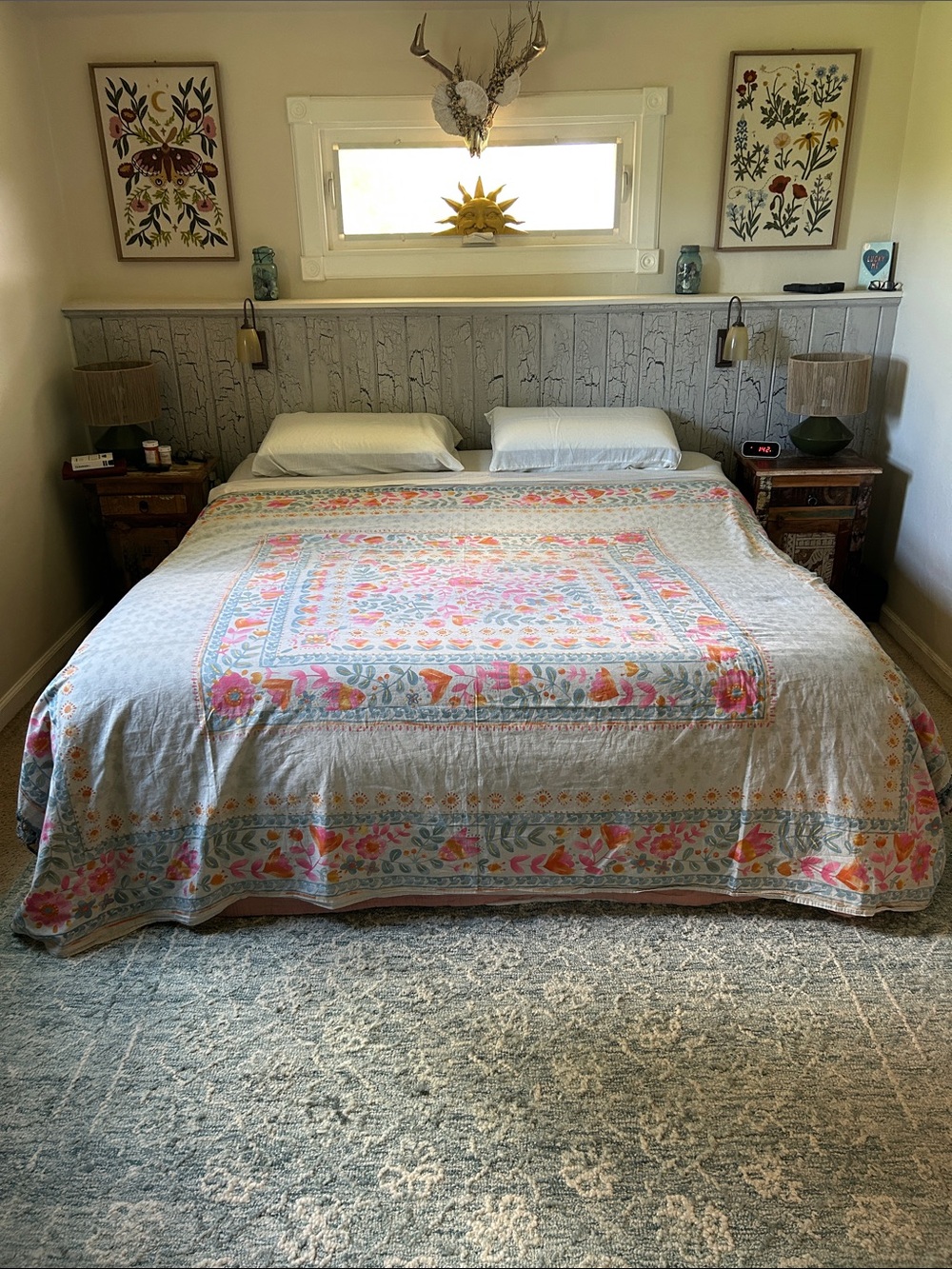 NATURAL LIFE Floral Patchwork Coverlet or Tapestry in Pink, Coral and Cream